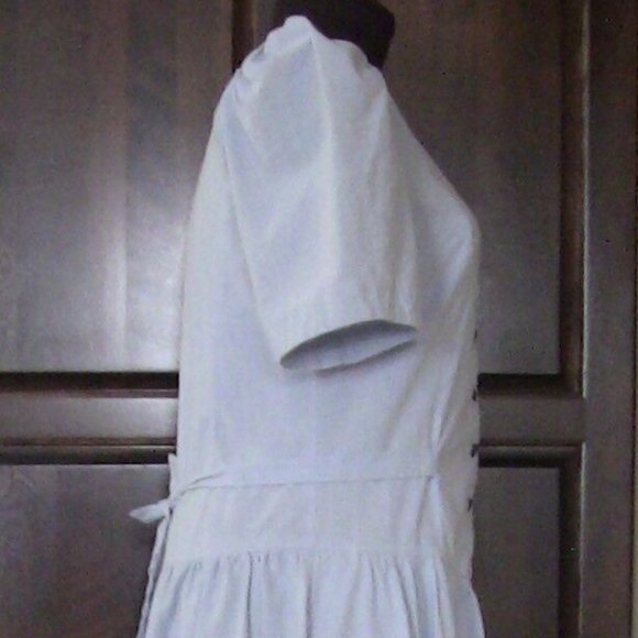 Blue Jean A-Line Tie Flare Polyester Cotton Heart Button Denim Dress Siz 12 Home - Picture 4 of 7